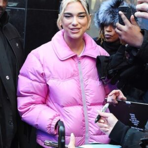 Dua Lipa Pink Puffer Jacket