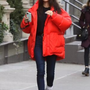 Emily Ratajkowski Orange Puffer Jacket
