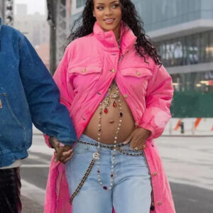 Rihanna Pink Long Puffer Coat