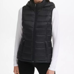Women’s Packable Hooded Black Puffer Vest