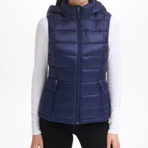 Women’s Packable Hooded Blue Puffer Vest