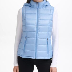 Women’s Packable Hooded Light Blue Puffer Vest
